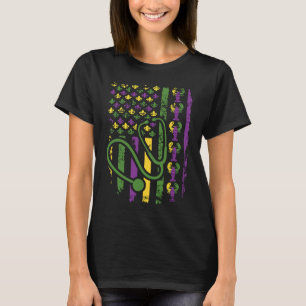 Camiseta Mardi Gras US Flag Stethoscope Patriotic RN Nurse