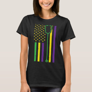 Camiseta Mardi Gras US Flag Stethoscope Patriótico Doutor N