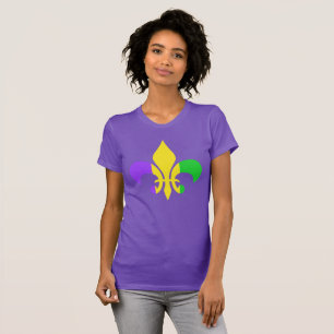 Camiseta Mardi Gras Verde Amarelo Púrpura Fleur-de-Lis