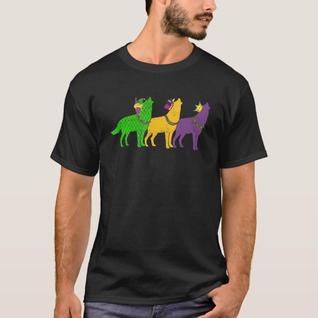 Camiseta Mardi Gras Wolf Festival Animais do Jester Hat (Frente)