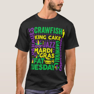 Camiseta Mardi Gras Word Mashup Parade Fat Terça Carnaval