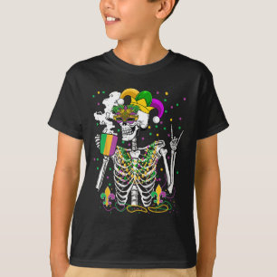 Camiseta Mardi Gras X-ray Skeleton Bebendo Café Cute Hea