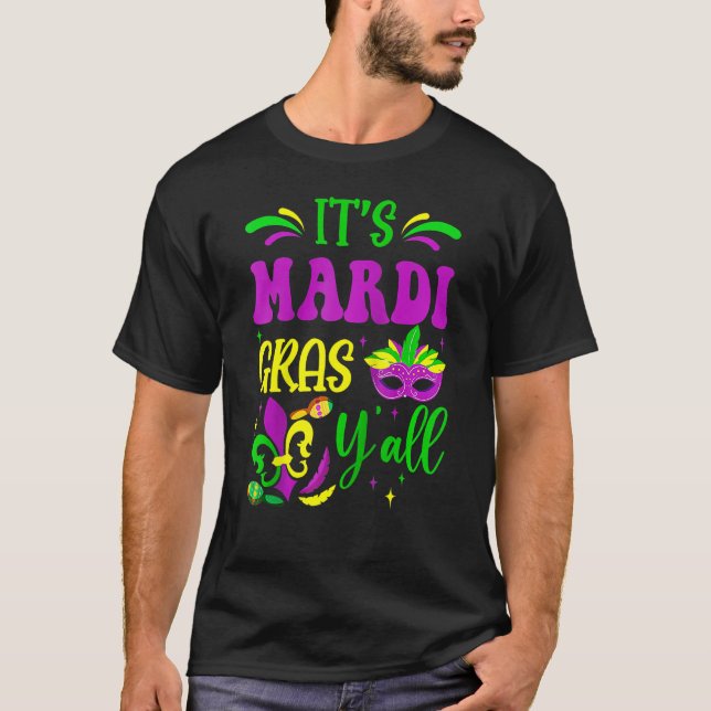 Camiseta Mardi Gras Yall Funny Mardi Gras Party Mask Beads  (Frente)