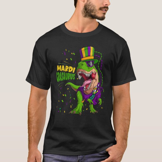 Camiseta Mardi Grasaurus Mardi Gras Trex Dinosaur Mardi Gra (Frente)