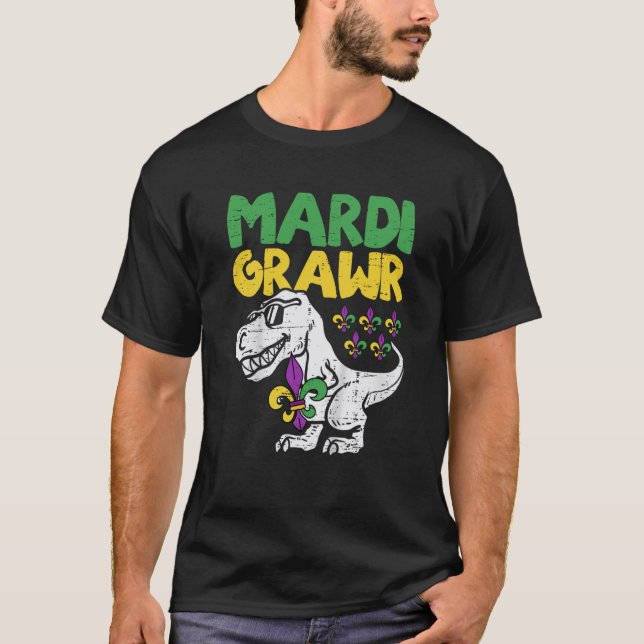 Camiseta Mardi Grawr Rex Dino Toddler Kids Mardi Gras Boys (Frente)