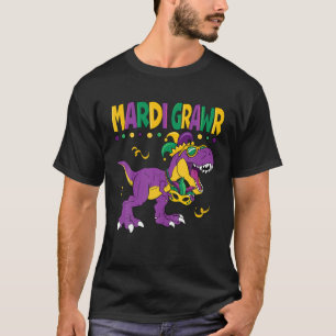 Camiseta Mardi Grawr T Rex Dinosaur Mardi Gras Bead Kids Bo