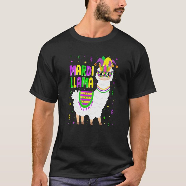Camiseta Mardi Llama Party Animals Funny Mardi Gras Alpaca  (Frente)