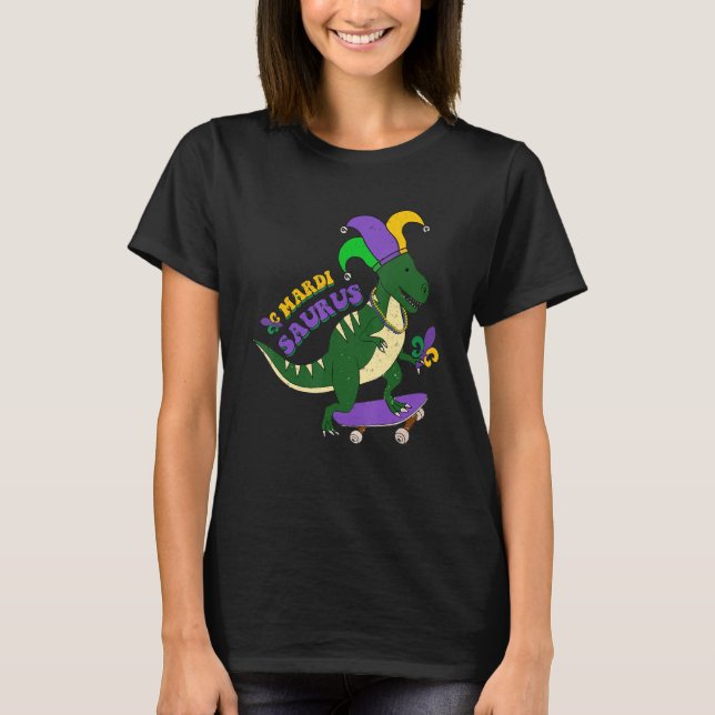 Camiseta Mardi Saurus Retro Skateboard Rex Mardi Gras Fleur (Frente)