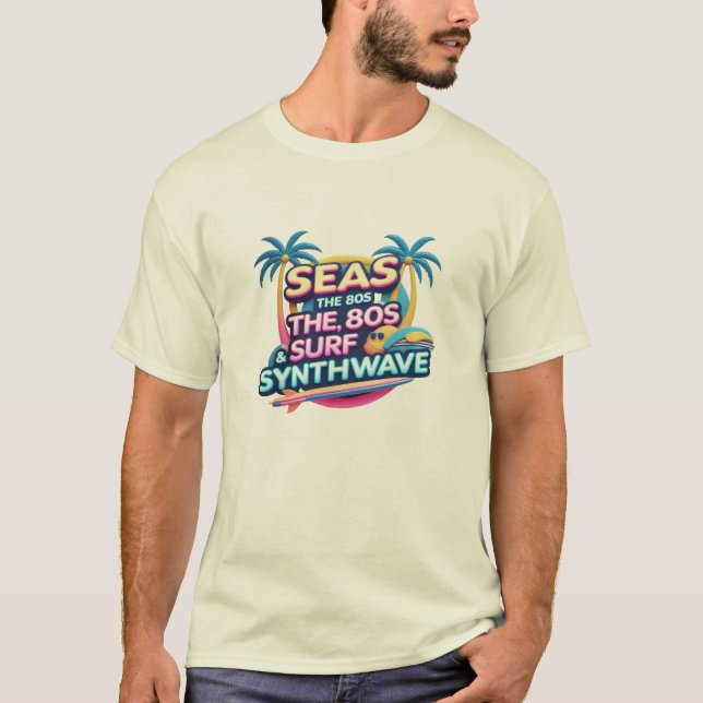 Camiseta mares nos anos 80 - Surf, Sun e Synthwave Vibes Te (Frente)