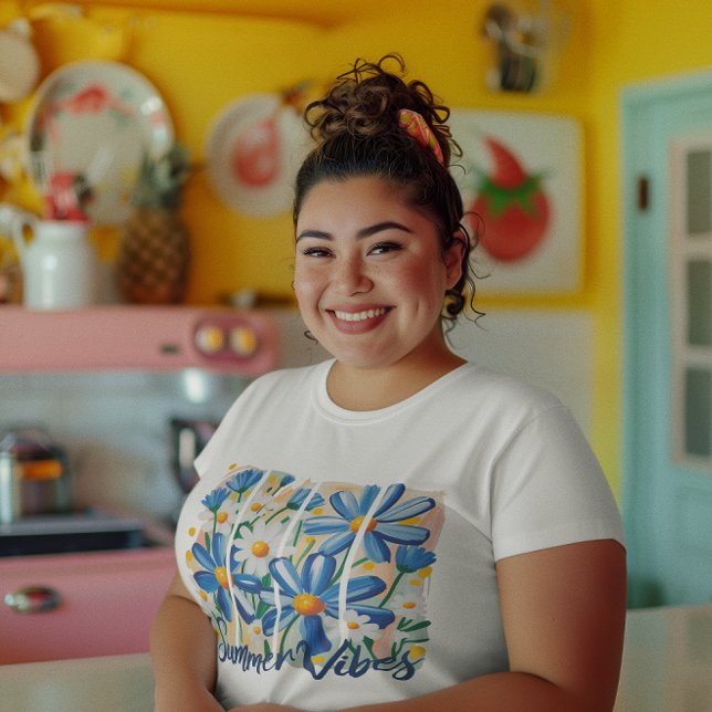 Camiseta Margarida Azul (Blue Daisy Plus Size T-Shirt)