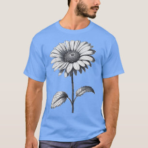 Camiseta Margarida Flor com caule Black and white art Beaut