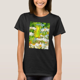 Camiseta Margaridas Brancas de Jardim Artísticas Brilhantes