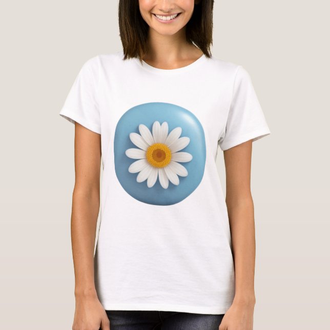 Camiseta Marguerite Branca num Círculo Azul Claro (Frente)