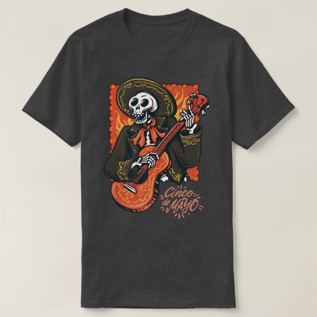 Camiseta Mariachi skeleton Cinco de Mayo roupa para taco l (Frente do Design)