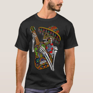Camiseta Mariachi Skeleton Tocando O Dia Do Violão Dos Mort