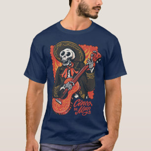 Camiseta Mariachi Skeleton tocando violão Cinco de Mayo 