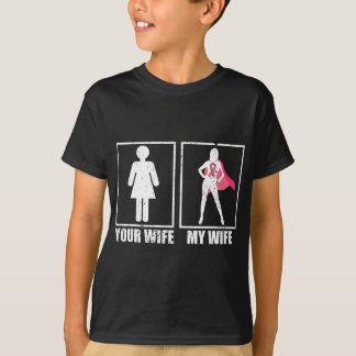 Camiseta Marido Cancer, Sua Esposa, Minha Esposa, Figo Rosa
