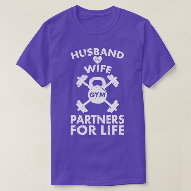 Camiseta Marido e Parceiros de Gym Esposa para Festa Engraç (Frente do Design)
