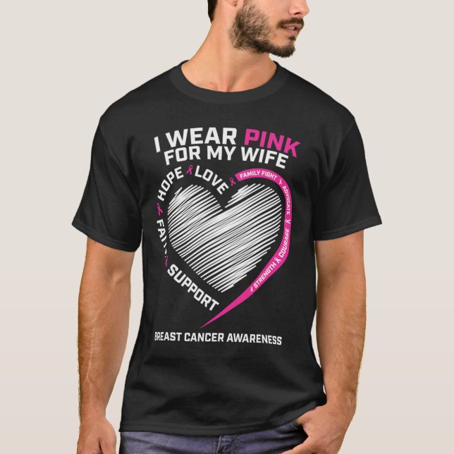 Camiseta Marido Homens Que Visto Rosa Para O Cancer Da Minh (Frente)