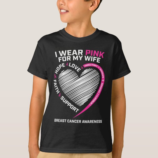Camiseta Marido Homens Que Visto Rosa Para O Cancer Da Minh (Frente)