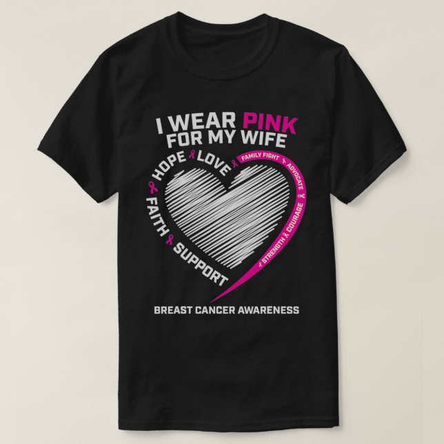 Camiseta Marido Homens Que Visto Rosa Para O Cancer Da Minh (Frente do Design)