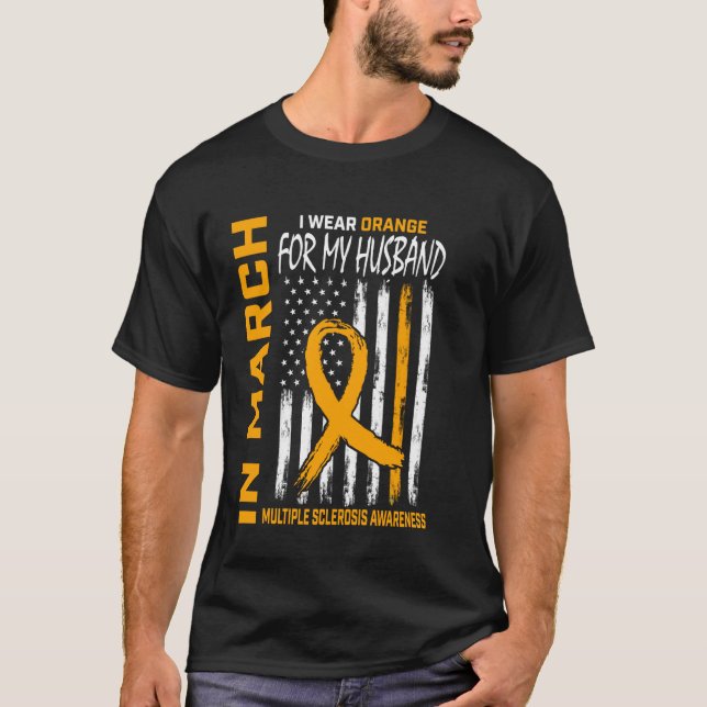 Camiseta Marido Laranja Esclerose Múltipla Conscientização  (Frente)
