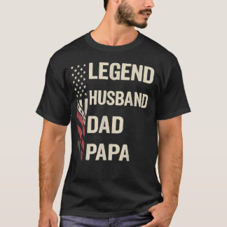 Camiseta Marido Lendário Pai Papai Bandeira Americana Vinta