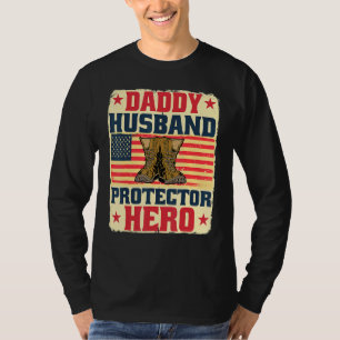 Camiseta Marido Pai Protetor Herói Bandeira Americana Pai