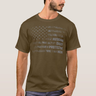 Camiseta Marido Pai Protetor Herói Bandeira Americana Pai