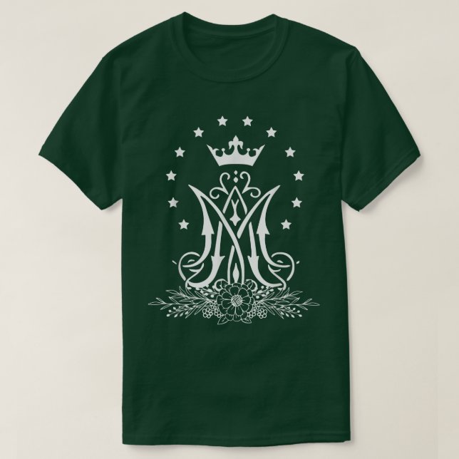 Camiseta Marie Auspice Católica Tee Virgem Maria Sagrada Ou (Frente do Design)