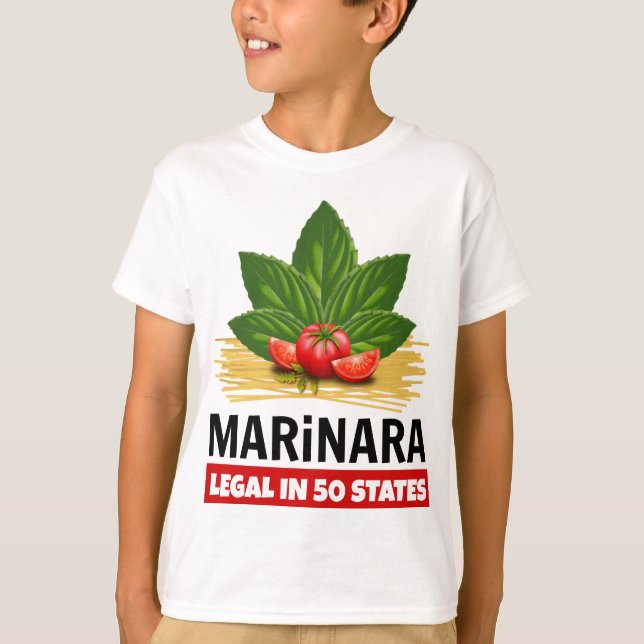 Camiseta Marinara Legal em 50 Estados Basil Tomato Spaghett (Frente)