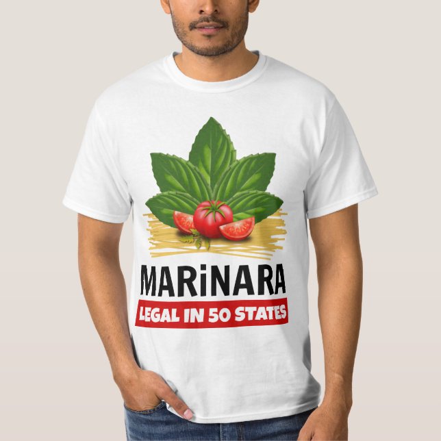 Camiseta Marinara Legal em 50 Estados Basil Tomato Spaghett (Frente)