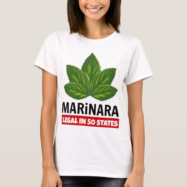 Camiseta Marinara Legal em 50 Estados Folhas de Basil (Frente)