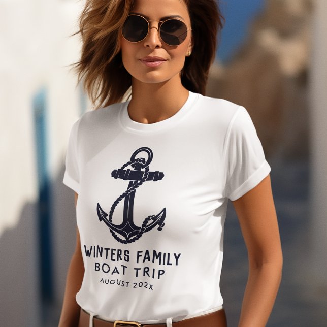 Camiseta Marinho Azul Ancorar  de Triagem de Embarcação da  (Nautical Family Boat Trip Navy Blue Anchor Custom Tri-Blend Shirt)