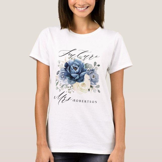 Camiseta Marinho Azul Dusty Champagne Ivory Floral Noiva (Frente)