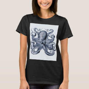 Camiseta Marinho Blue Octopus ilustrado por Ernst Haeckel