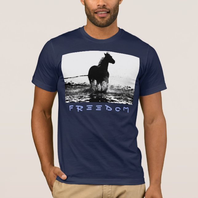 Camiseta Marinho de Arte Pop Azul de Cavalo em Execução Mod (Frente)