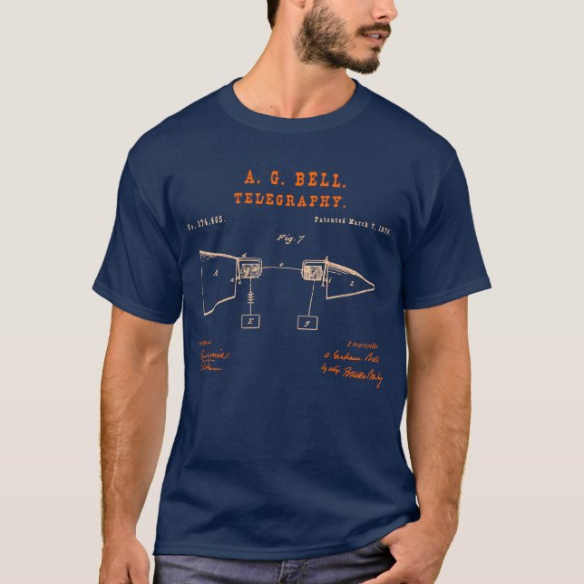 Camiseta Marinho de invenção telefônica de Bell Azul (Frente)
