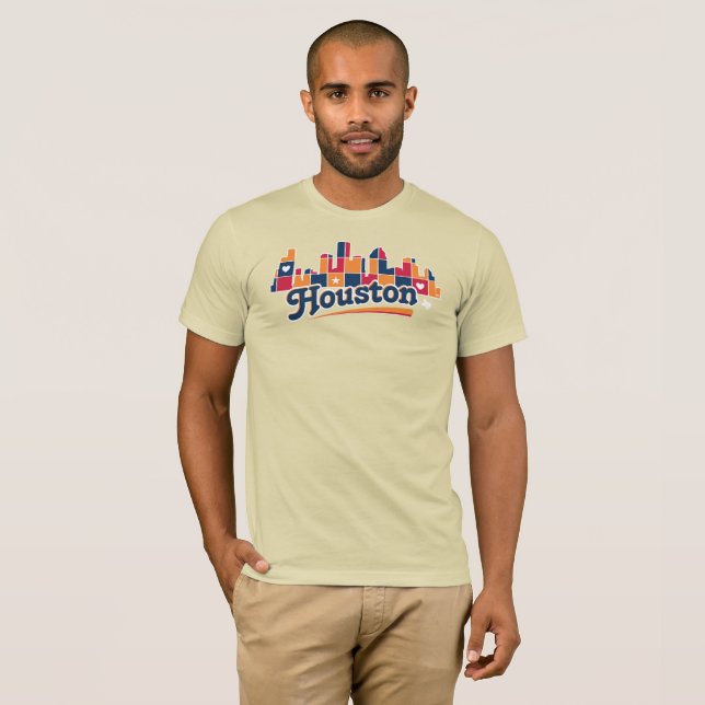 Camiseta Marinho de Patchwork do Skyline Houston (Frente Completa)