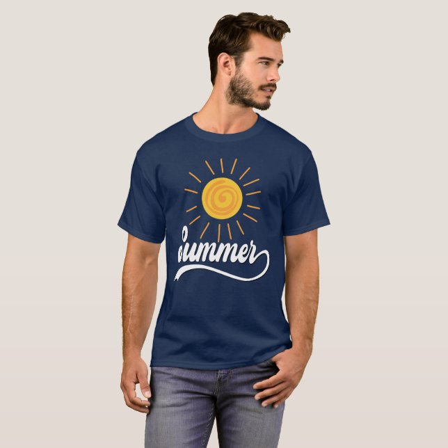 Camiseta Marinho de Verão, Design de sol, azul (Frente Completa)