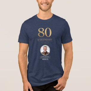 Camiseta Marinho Elegante e 80 Dourado e aniversário lendár