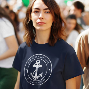 Camiseta Marinho Náutico Nome de Barco Azul Ancorado Person