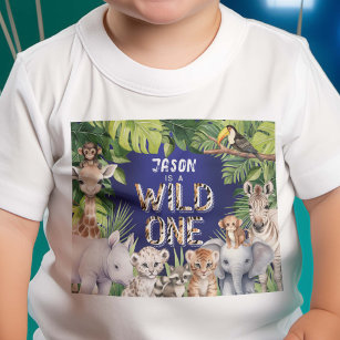 Camiseta Marinho Selvagem, Animais Safari Selvagem, Menino 