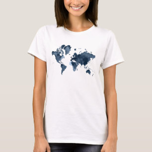 Camiseta Marinho World Map Watercolor