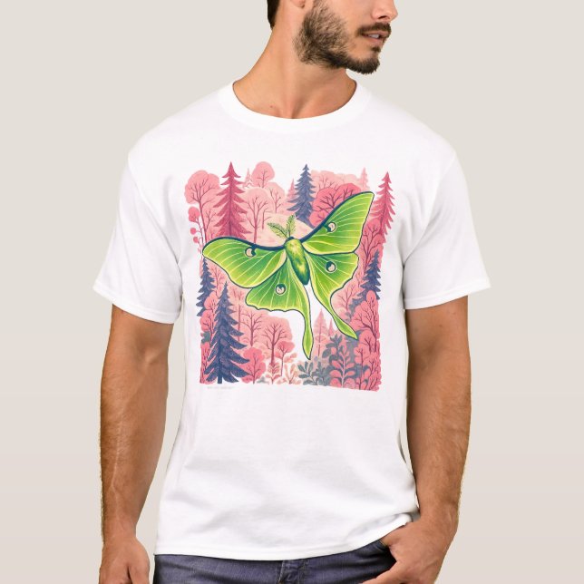 Camiseta Mariposa luna floresta rosa (Frente)