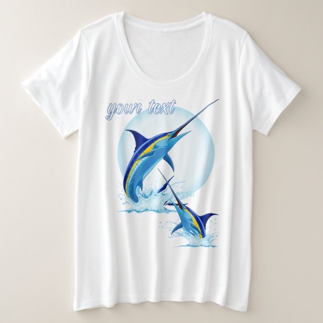Camiseta Marlin Azul Saltando do Oceano (Frente do Design)