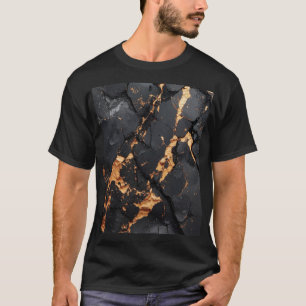 Camiseta Mármore Preto Elegante com Veias Douradas Arte Mod