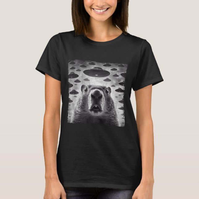 Camiseta Marmota engraçada selfie com alienígenas Ufos Marm (Frente)