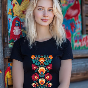 Camiseta Maroon, Teal e Pastel amarelo pastel Wycinanki