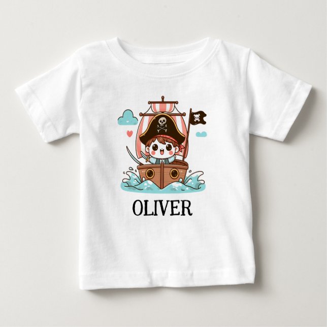 Camiseta Marque a vela para a aventura! Pirate Kid (Frente)